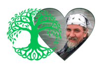 a man in a green hat with a tree in the middle of a heart